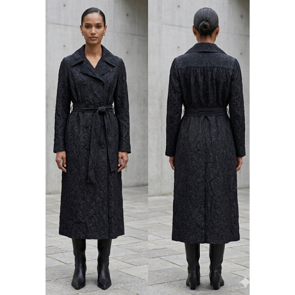Dries Van Noten Rolana Jacquard Floral Print Trench Coat in Black 38 US 6